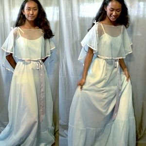 70s Blue Mini Polka Dot Gown